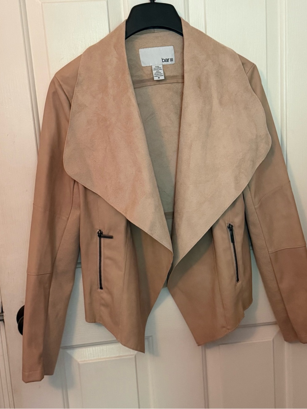 Bar III Blush Draped Faux Leather and Suede Moto Jacket